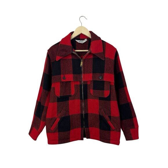 Vintage Woolrich Medium Wool Zip Jacket Buffalo Red Black Long Sleeve Mens
